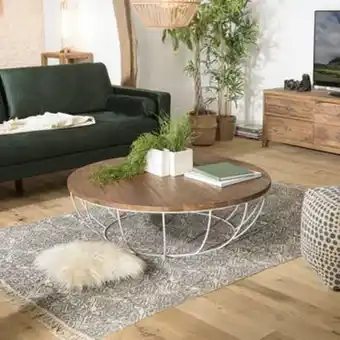 Pier Import Table basse ronde teck recyclé métal blanc d 120 cm swing offre
