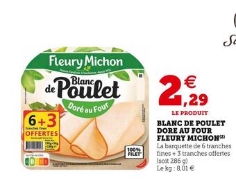 Super U Fleury michon blanc de poulet dore au four offre
