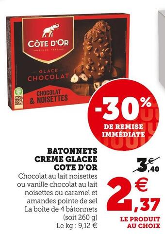 Super U Cote d'or batonnets creme glacee offre