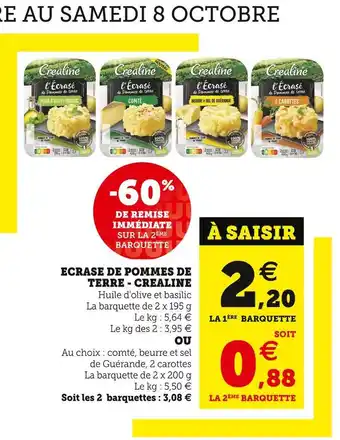 Super U Crealine ecrase de pommes de terre offre