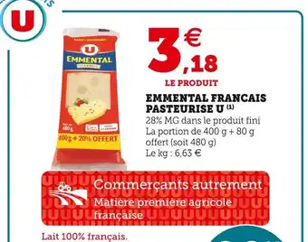 Super U U emmental francais pasteurise offre