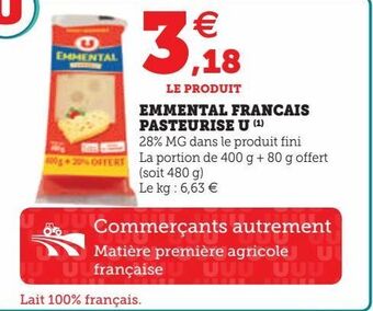 Hyper U Emmental francais pasteurise u offre