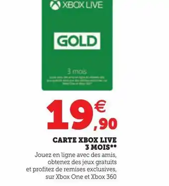 Hyper U Carte xbox live 3 mois offre