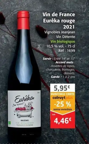 Colruyt Vin de france eureka rouge 2021 offre
