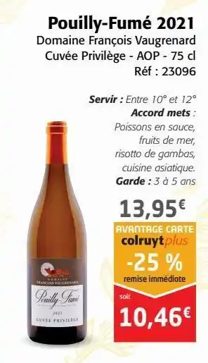 Colruyt Pouilly fumé 2021 offre