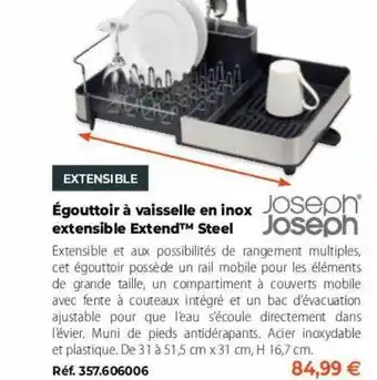 Égouttoir à vaisselle en inox extensible extend steel joseph