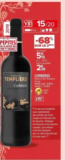 Réserves des templiers rouge corbières