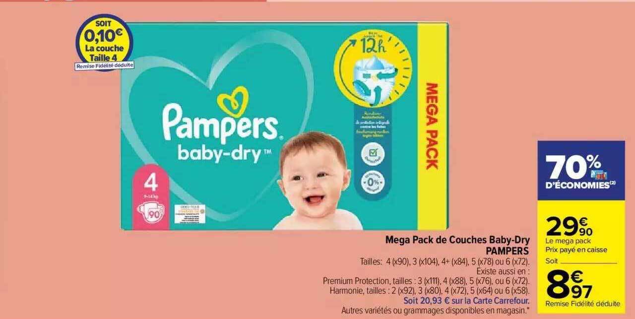 Promo Méga pack de couches babydry pampers chez Carrefour Market