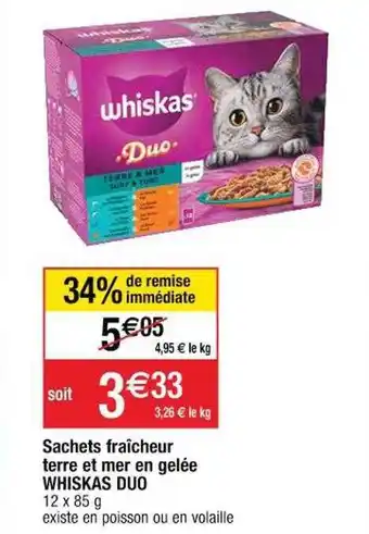 Sachets fraîcheur terre et mer en gelée whiskas duo