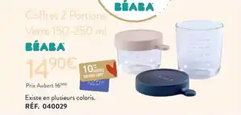Aubert Coffret 2 portions verre 150-250ml béaba offre