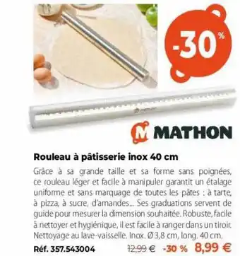 Rouleau Ă pĂątisserie inox 40 cm mathon