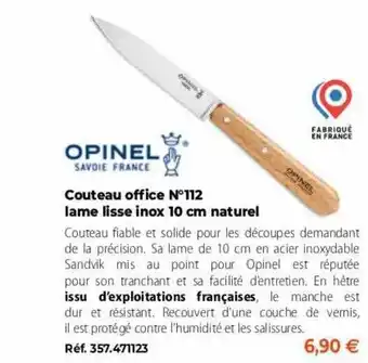 Toc Couteau office n°112 lame lisse inox 10 cm naturel opinel savoie france offre