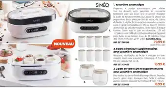 Yaourtière automatique siméo, 8 pots céramique supplémentaires pour yaourtière automatique siméo, 2 pots en verre 500ml suppl