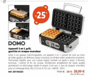 Appareil 3 en 1, grill, gaufrier et croque-monsieur