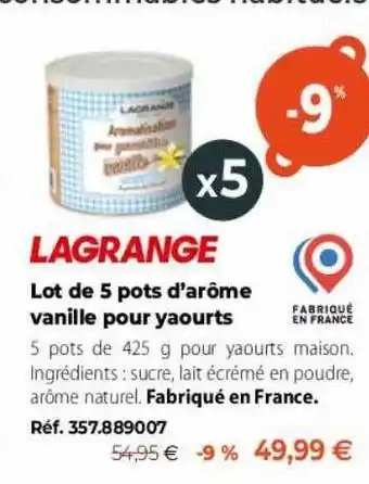 Lot de 5 pots d'arĂŽme vanille pour yaourts lagrange