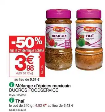 Promocash Mélange d'épices mexicain ducros foodservice, thaï offre