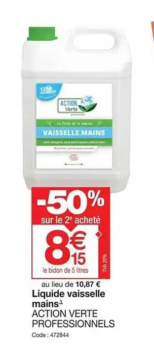 Promocash Liquide vaisselle mains action verte professionnels offre