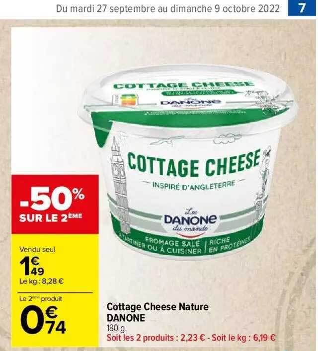 Promo Cottage cheese nature danone chez Carrefour Market