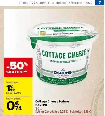 Carrefour Market Cottage cheese nature danone offre