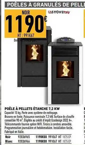 Brico Cash Poêle à pellets étanche 7,2 kw stove offre