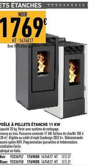 Brico Cash Poêle à pellets étanche 11 kw offre