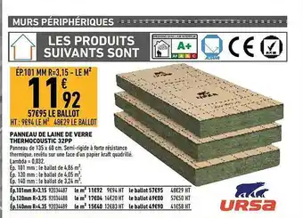 Panneau de laine de verre thermocoustic 32pp ursa