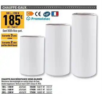 Brico Cash Chauffe-eau résistance mono-blindée promotelec offre