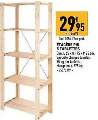 Brico Cash Étagère pin 5 tablettes offre