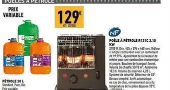 Brico Cash Pétrole 20l, poêle à pétrole r131c 2,10 kw offre