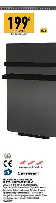 Brico Cash Sèche-serviettes miroir 500w + souffleurie 900w carrera offre