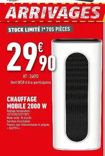 Brico Cash Chauffage mobile 2000w offre