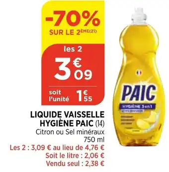 Bi1 Liquide Vaisselle Hygiène Paic offre