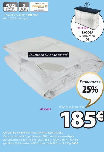 JYSK Couette En Duvet de Canard Lendfjell offre