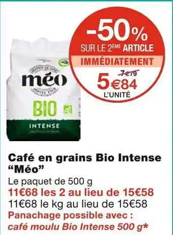 Monoprix Méo café en grains bio intense offre