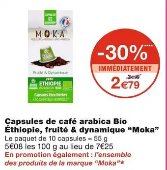 Monoprix Moka capsules de café arabica bio éthiopie, fruité & dynamique offre