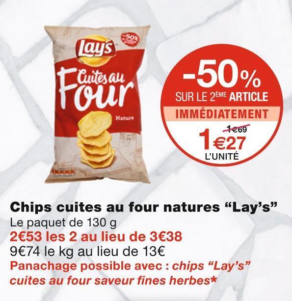 Promo Lay’s chips cuites au four natures chez Monoprix Promo Lay’s chips cuites au four natures chez Monoprix