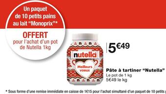 Monoprix Nutella pâte à tartiner offre