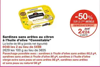 Monoprix Connétable sardines sans arêtes au citron à l’huile d’olive offre