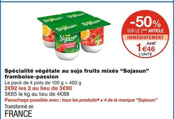 Monoprix Sojasun spécialité végétale au soja fruits mixés framboise-passion offre