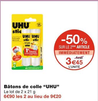 Monoprix Uhu bâtons de colle offre