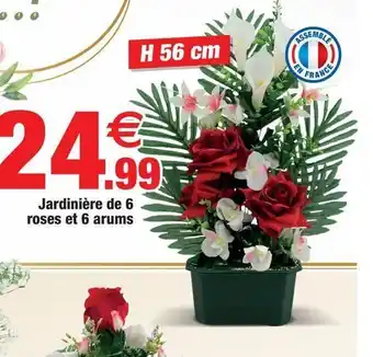 Jardinière de 6 roses et 6 arums