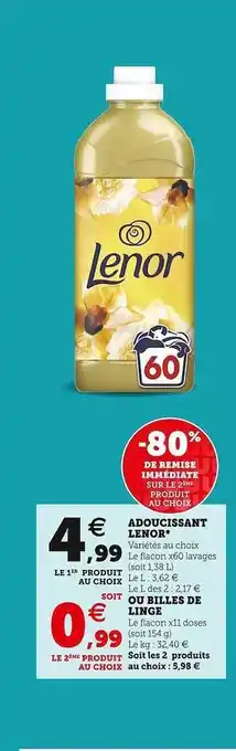 Super U Adoucissant lenor ou billes de linge offre