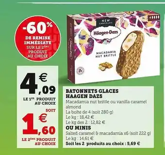 Super U Bâtonnets glacés häagen dazs ou minis offre