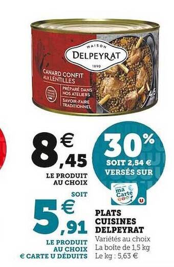 Super U Plats cuisinés delpeyrat offre