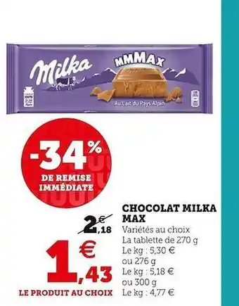 Super U Chocolat milka max offre