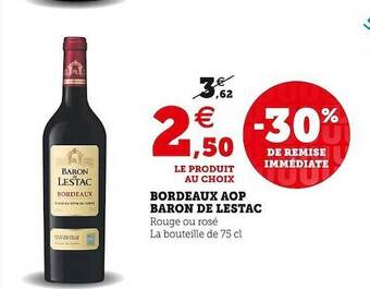 Super U Bordeaux aop baron de lestac offre