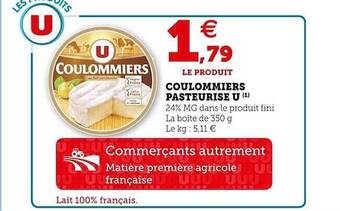 Super U Coulommiers pasteurisé u offre