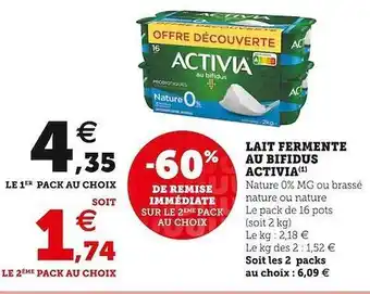 Super U Lait fermenté au bifidus activia offre