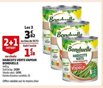 Auchan Haricots verts vapeur bonduelle offre