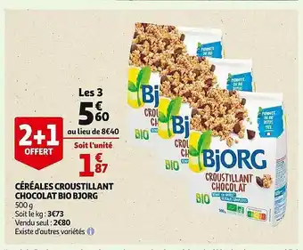 Auchan Céréales croustillant chocolat bio bjorg offre